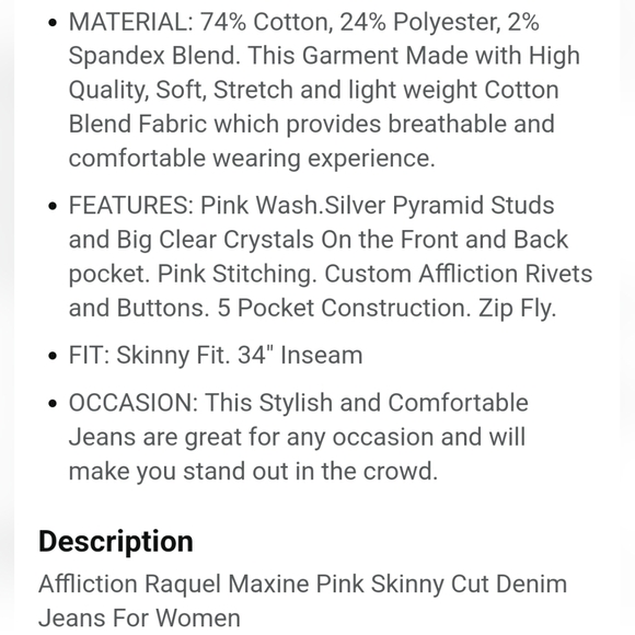 NWT Women's Affliction Raquel Maxine Pink Skinny Jeans - Picture 16 of 16